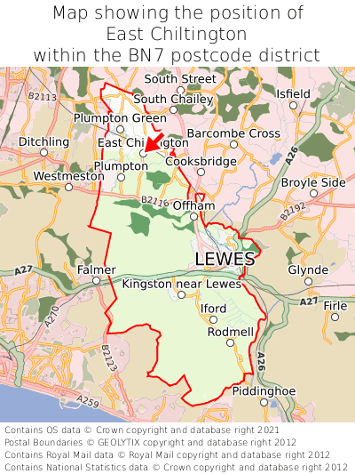 Map showing location of East Chiltington within BN7