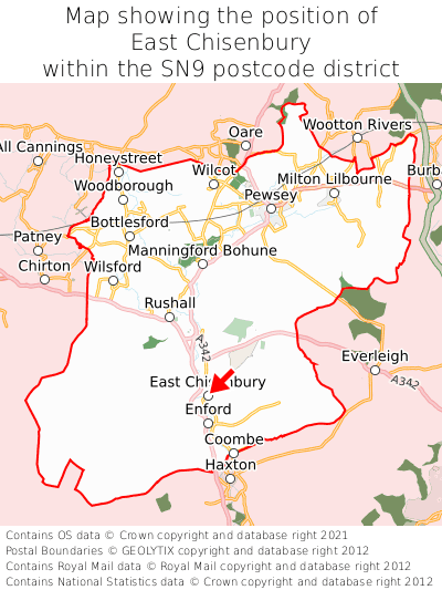 Map showing location of East Chisenbury within SN9