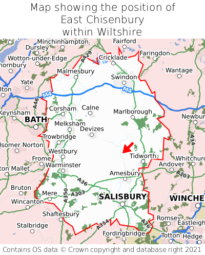Map showing location of East Chisenbury within Wiltshire
