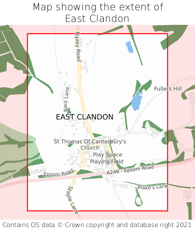 Map showing extent of East Clandon as bounding box