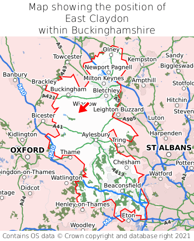 Map showing location of East Claydon within Buckinghamshire