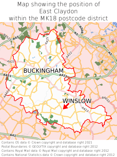 Map showing location of East Claydon within MK18