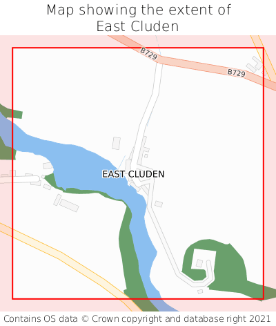Map showing extent of East Cluden as bounding box