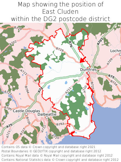 Map showing location of East Cluden within DG2