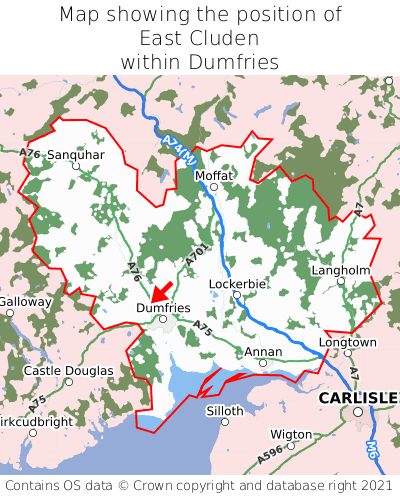 Map showing location of East Cluden within Dumfries