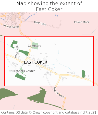 Map showing extent of East Coker as bounding box