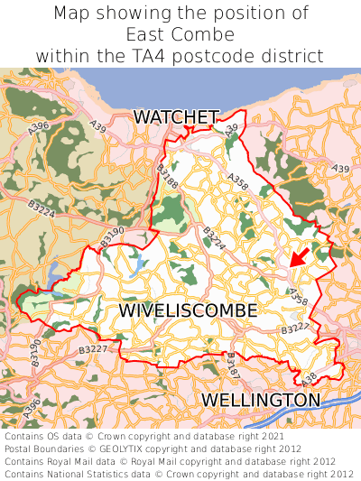 Map showing location of East Combe within TA4