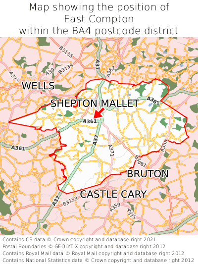 Map showing location of East Compton within BA4