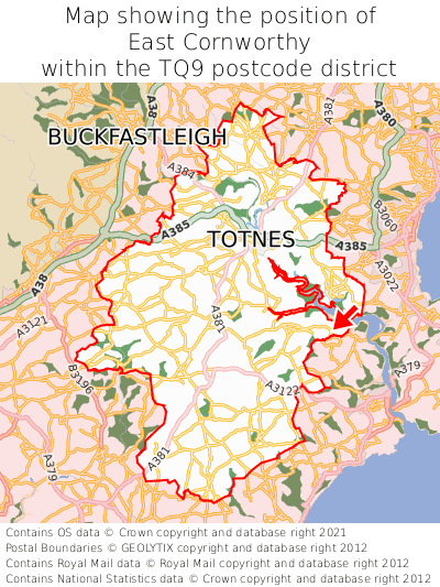 Map showing location of East Cornworthy within TQ9