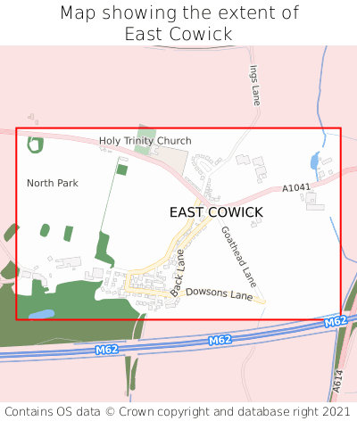 Map showing extent of East Cowick as bounding box