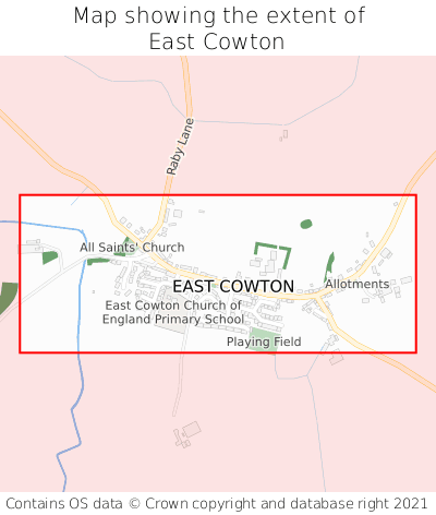 Map showing extent of East Cowton as bounding box