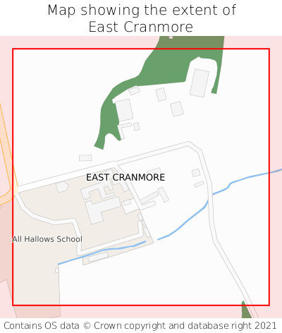 Map showing extent of East Cranmore as bounding box