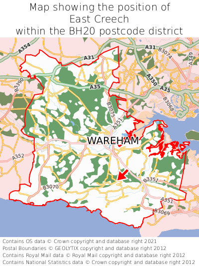 Map showing location of East Creech within BH20