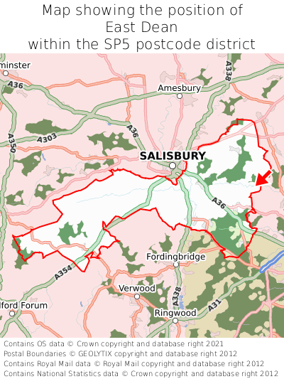 Map showing location of East Dean within SP5