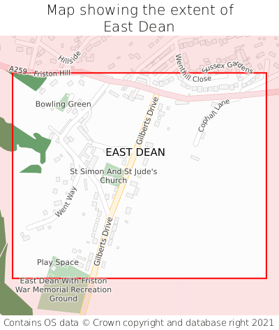 Map showing extent of East Dean as bounding box