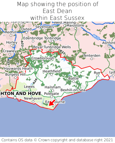 Map showing location of East Dean within East Sussex