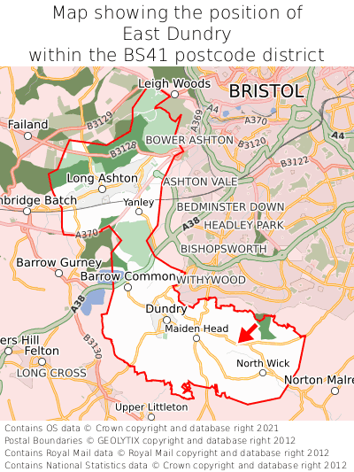 Map showing location of East Dundry within BS41