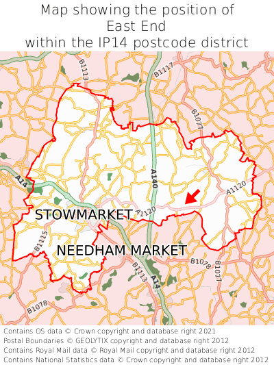 Map showing location of East End within IP14