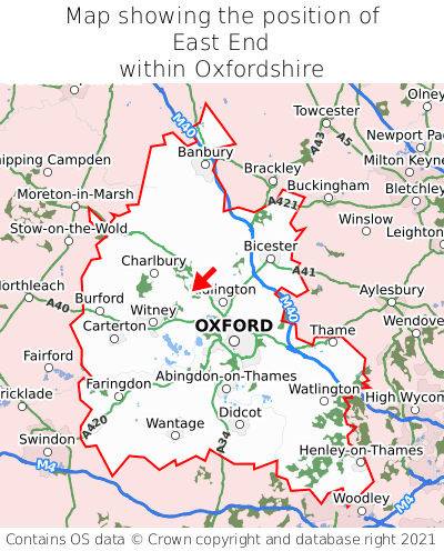 Map showing location of East End within Oxfordshire