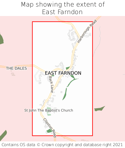 Map showing extent of East Farndon as bounding box
