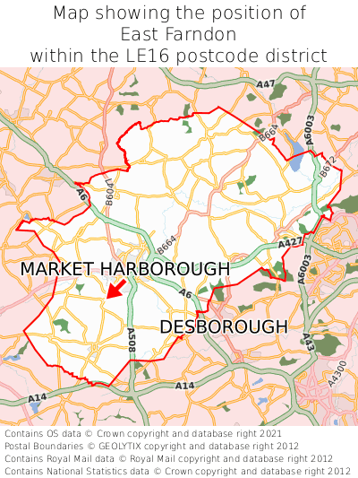 Map showing location of East Farndon within LE16