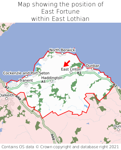 Map showing location of East Fortune within East Lothian