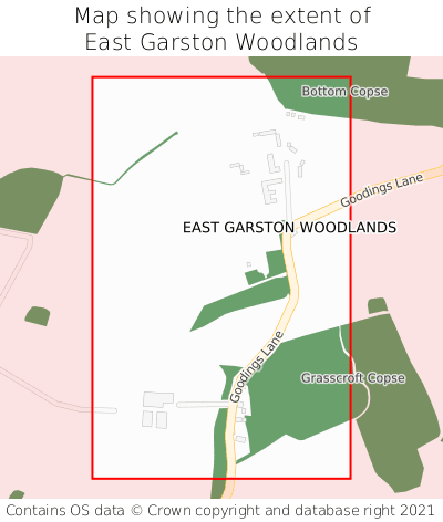 Map showing extent of East Garston Woodlands as bounding box