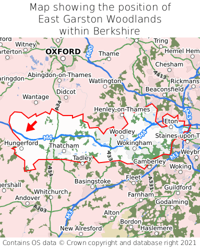 Map showing location of East Garston Woodlands within Berkshire