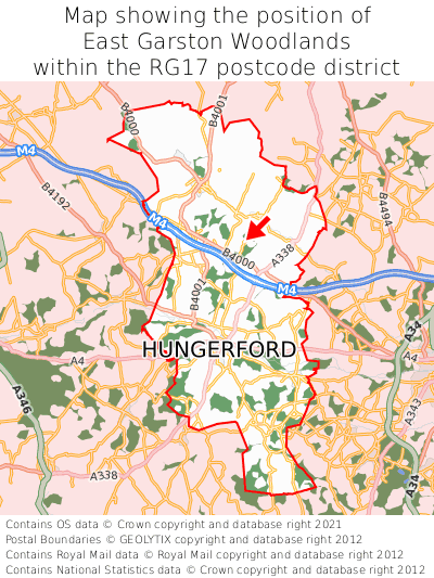 Map showing location of East Garston Woodlands within RG17