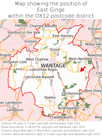 Map showing location of East Ginge within OX12