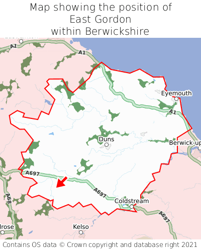 Map showing location of East Gordon within Berwickshire
