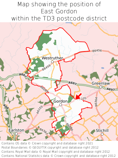 Map showing location of East Gordon within TD3