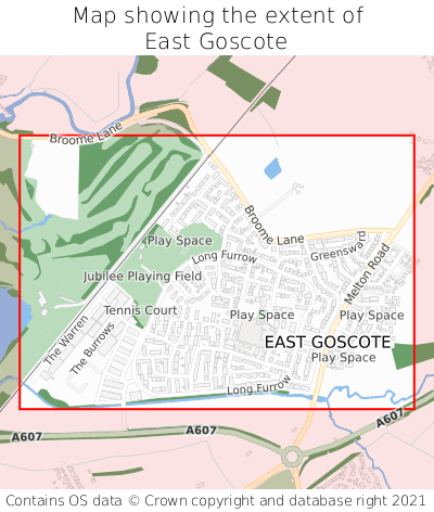 Map showing extent of East Goscote as bounding box