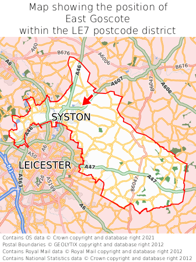 Map showing location of East Goscote within LE7