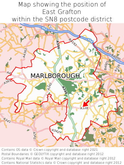 Map showing location of East Grafton within SN8