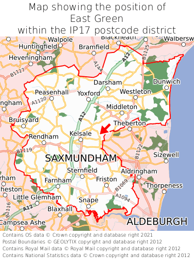 Map showing location of East Green within IP17