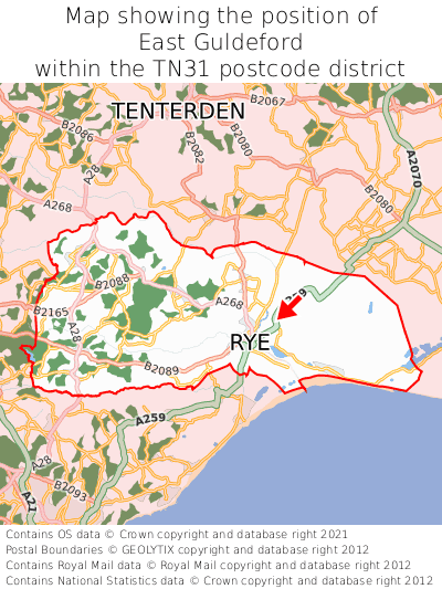 Map showing location of East Guldeford within TN31