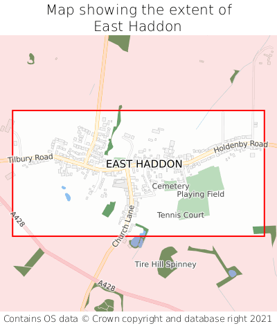 Map showing extent of East Haddon as bounding box