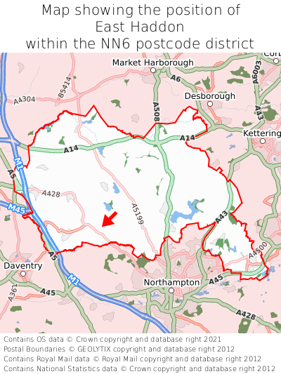 Map showing location of East Haddon within NN6