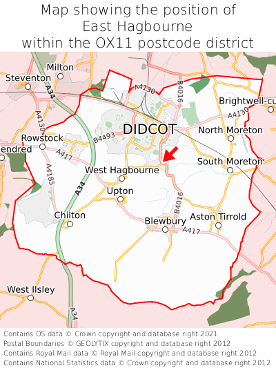 Map showing location of East Hagbourne within OX11