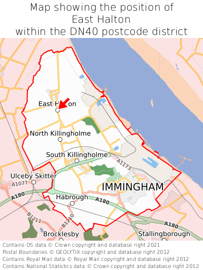 Map showing location of East Halton within DN40