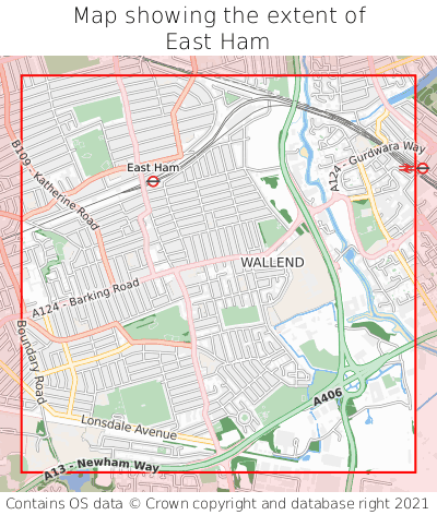 Map showing extent of East Ham as bounding box