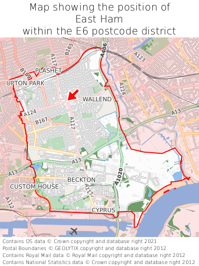 Map showing location of East Ham within E6