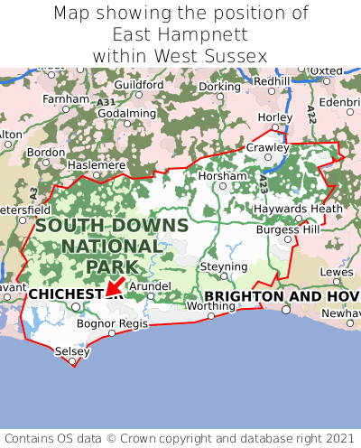 Map showing location of East Hampnett within West Sussex