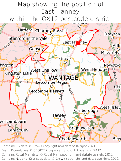 Map showing location of East Hanney within OX12