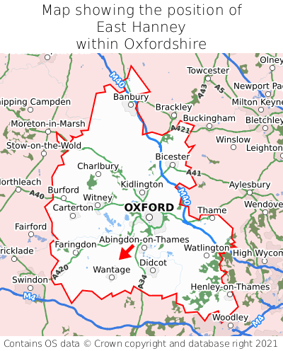 Map showing location of East Hanney within Oxfordshire