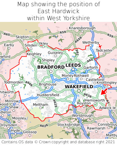 Map showing location of East Hardwick within West Yorkshire