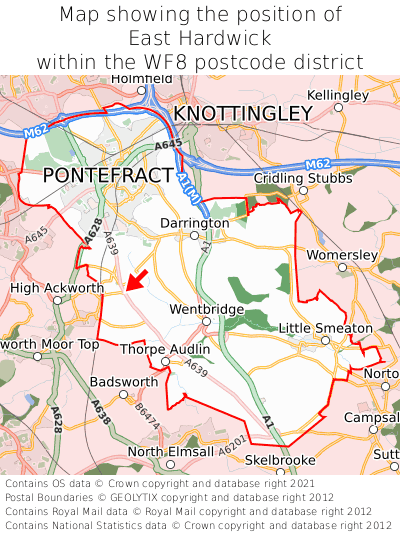 Map showing location of East Hardwick within WF8