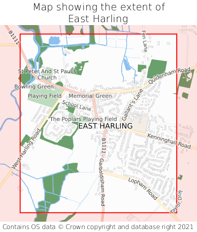 Map showing extent of East Harling as bounding box
