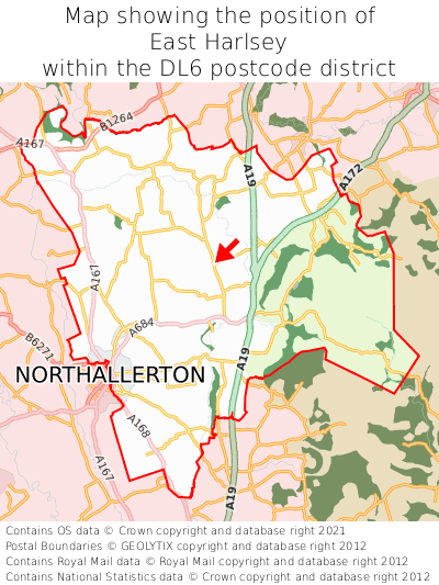 Map showing location of East Harlsey within DL6